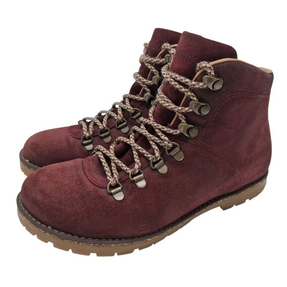 Birkenstock Boots Womens Size 7 Burgundy Suede Lace Up Hiking Made in Germany - Picture 1 of 13